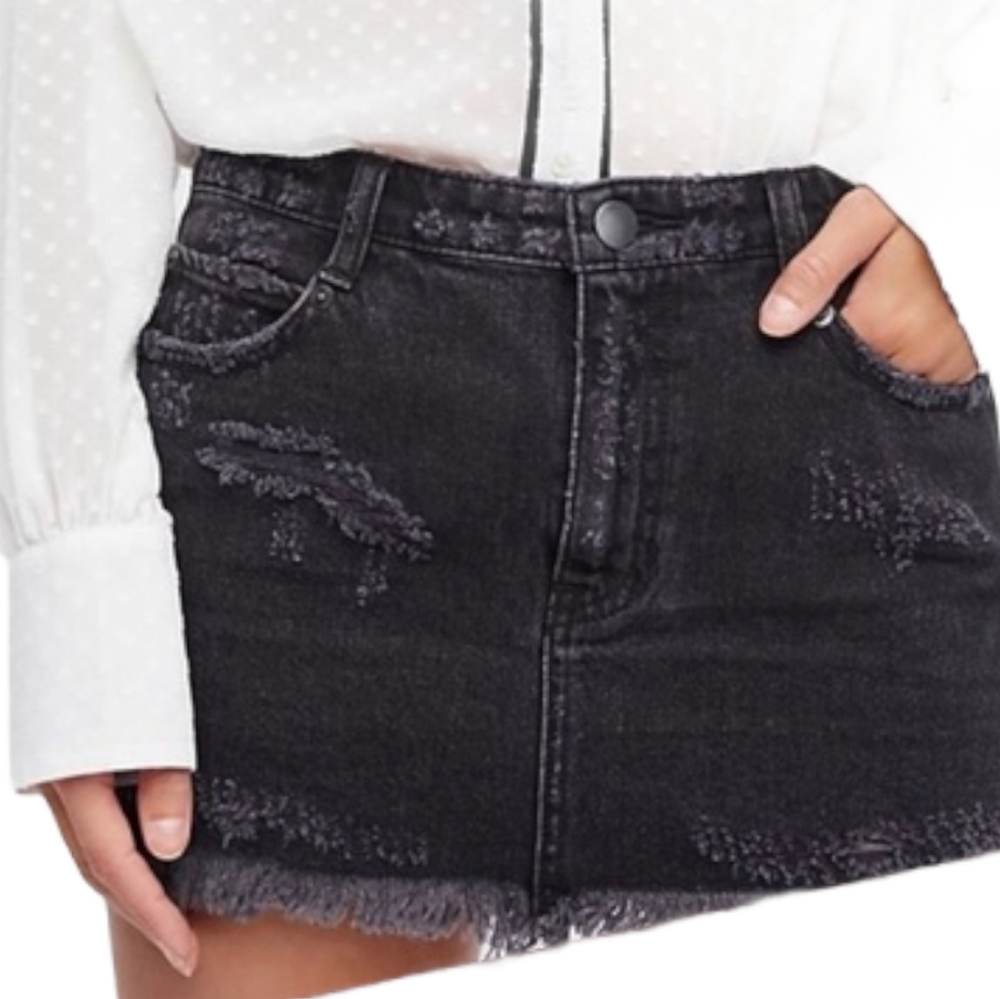 Free People black denim mini skirt
